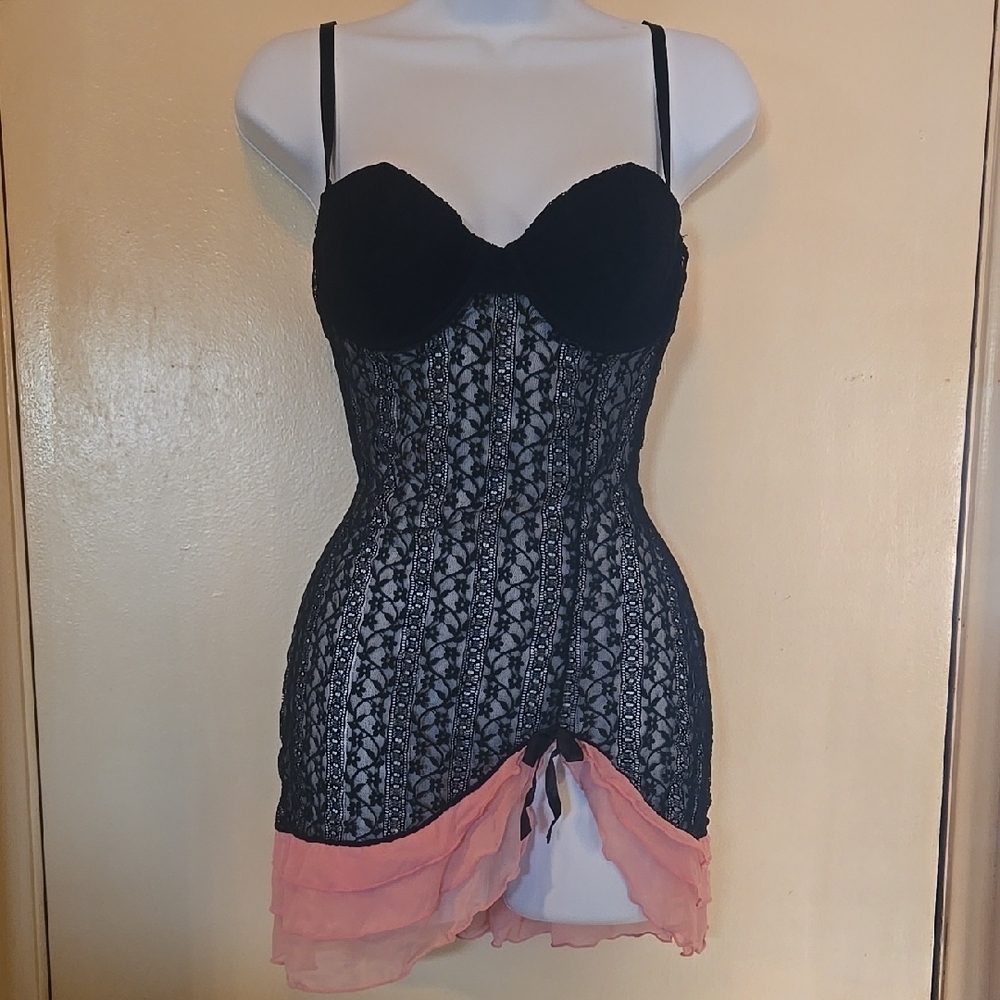Lacey Black and Pink Lace Chemise  Nightie Lingerie